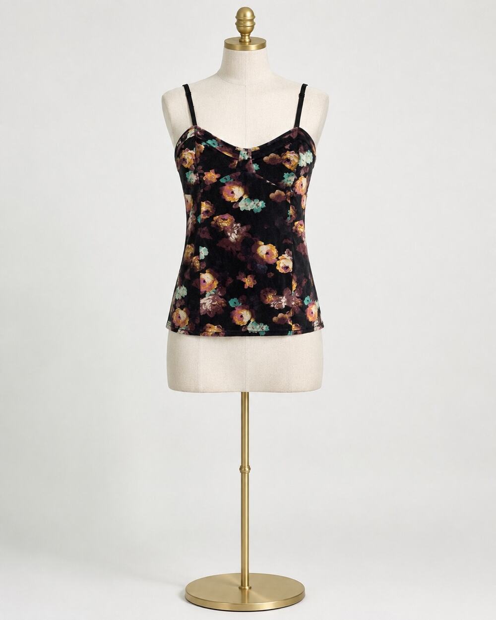 Copied - Floral Bustier Cami Tank Top Adjustable Straps Black Multicolor Women’s